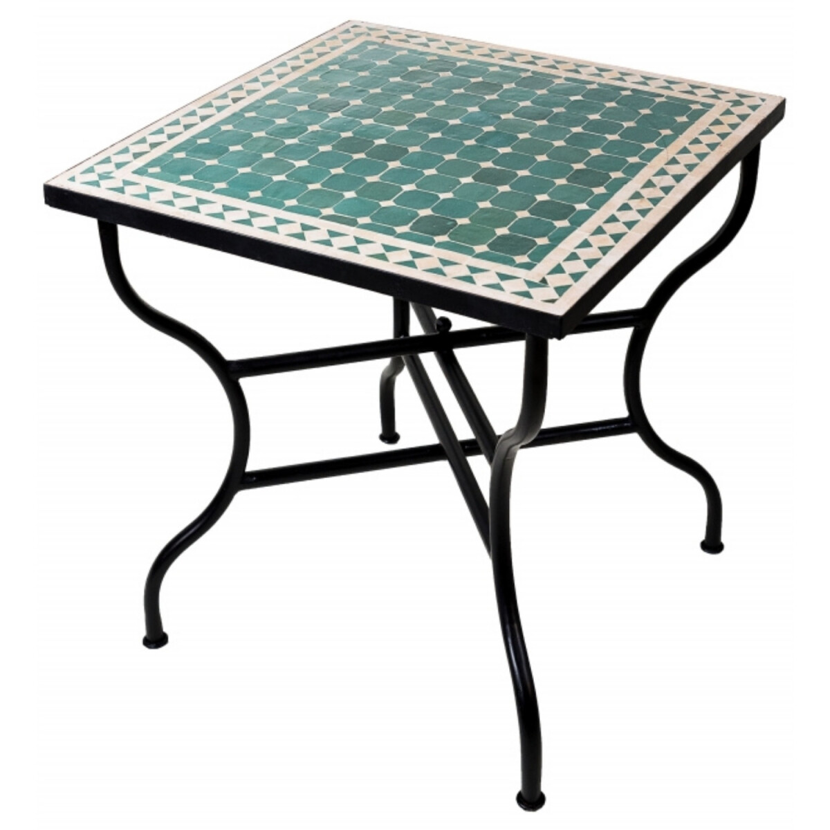 Table en mosaïque marocaine Marrakech, vert et beige, 7