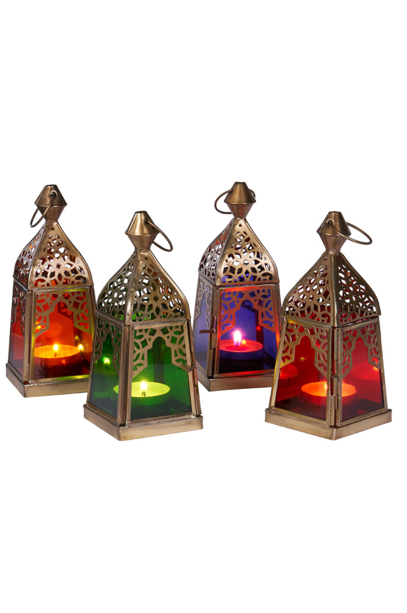 Lanternes orientales, lot de 4 lanternes Basil multicolores 