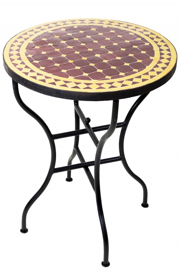 Table en mosaïque marocaine de Marrakech, jaune bordeau