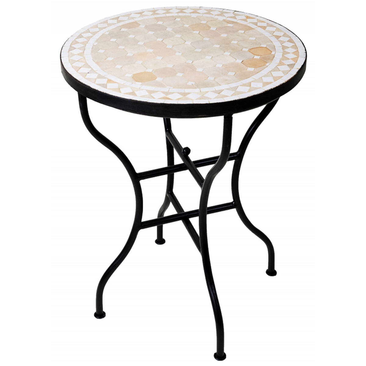Table en mosaïque marocaine Marrakech, beige et blanc, 
