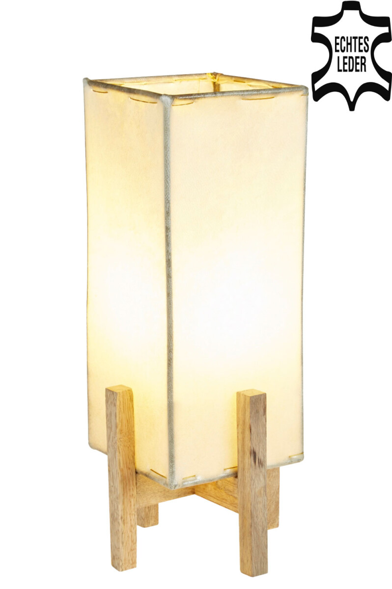 Lampe de table en cuir Janka Nature avec pied marron