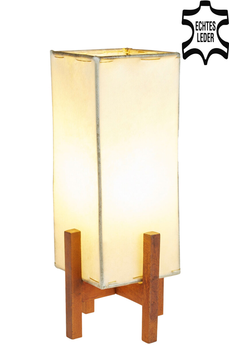 Lampe de table en cuir Janka Nature avec pied marron fonc&ea