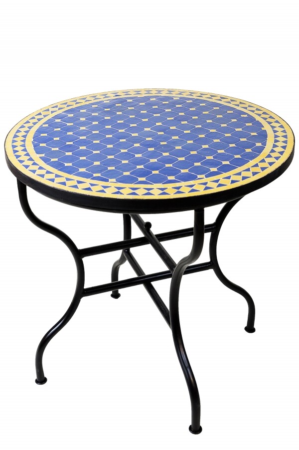 Table en mosaïque marocaine Marrakech bleu et jaune 80 