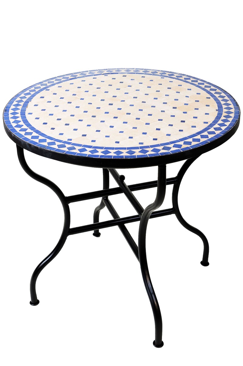Table en mosaïque marocaine Marrakech beige et bleu 80 