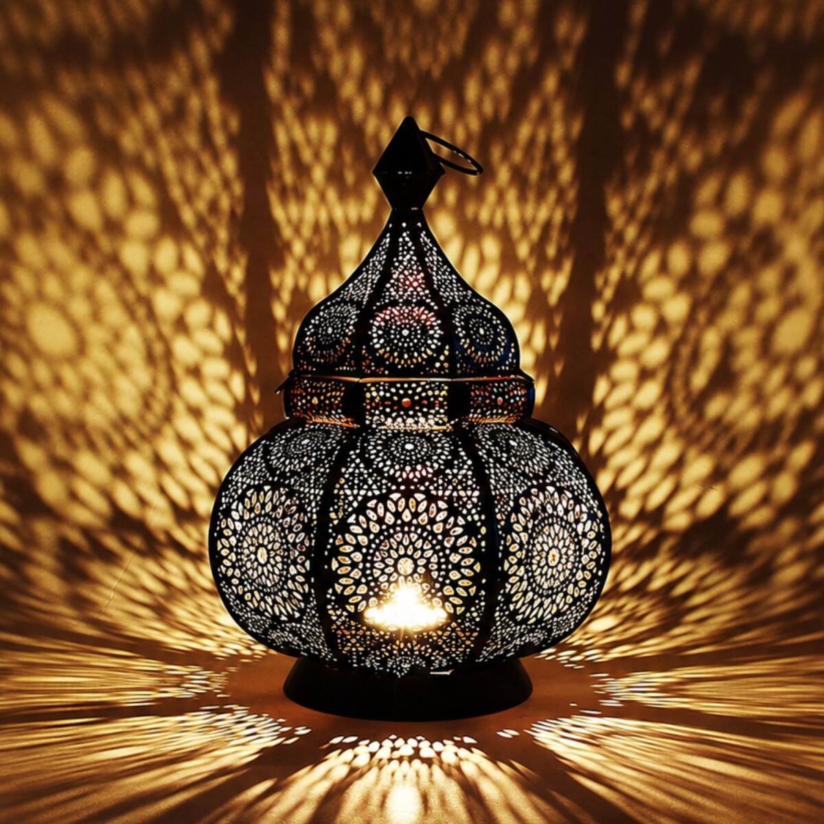 Lanterne indienne Lamis noire | Métal travaill&eacute