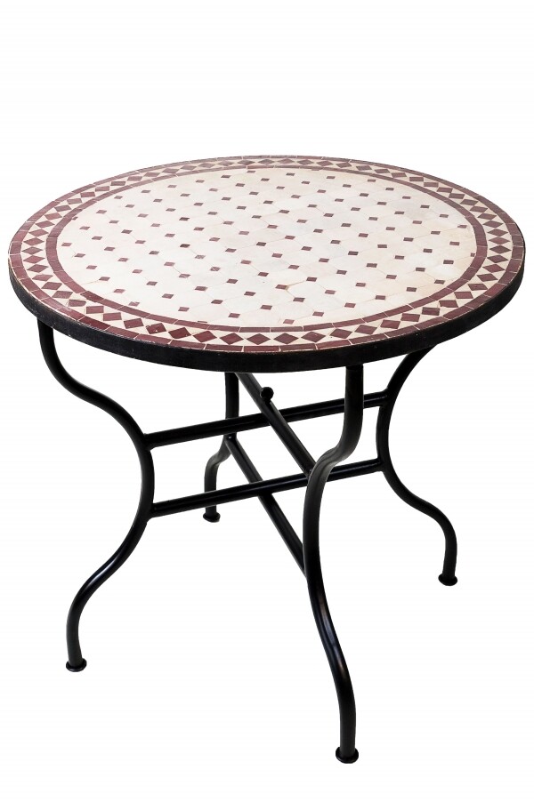Table marocaine en mosaïque Marrakech, beige et bordeau
