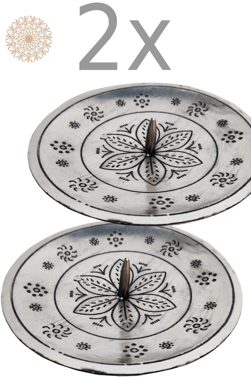 Lot de 2 bougeoirs orientaux argentés Jaini, ronds, 1