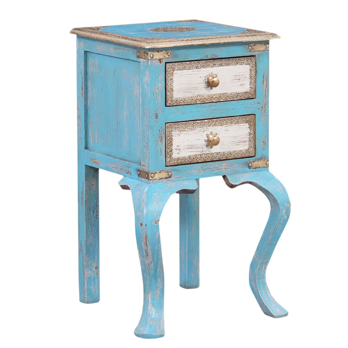 Table de chevet Ananda en bois massif, style vintage boh&egr