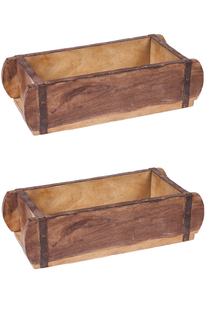 Lot de 2 caisses et plateaux vintage en bois de récup
