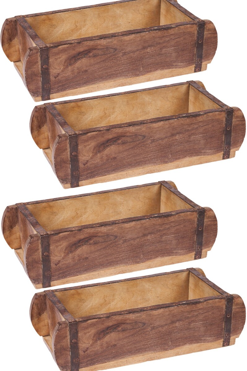 Lot de 4 caisses et plateaux en bois vintage fabriqué