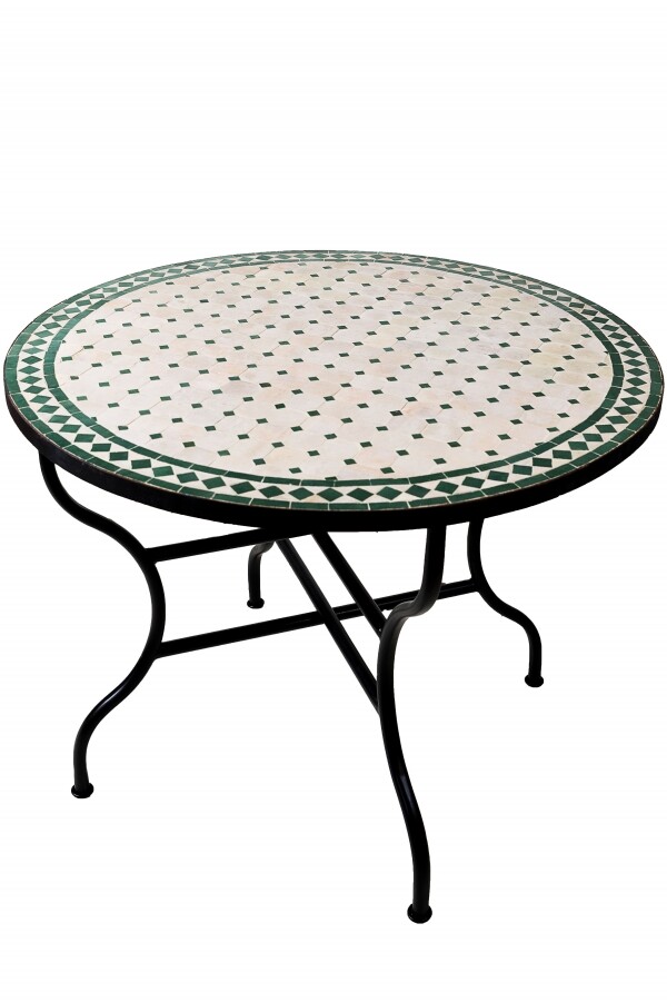Table en mosaïque marocaine Marrakech beige et vert 100
