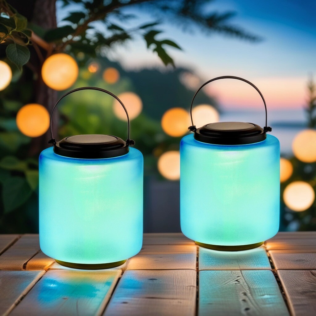 Lot de 2 lanternes solaires modernes en verre pour balcon et