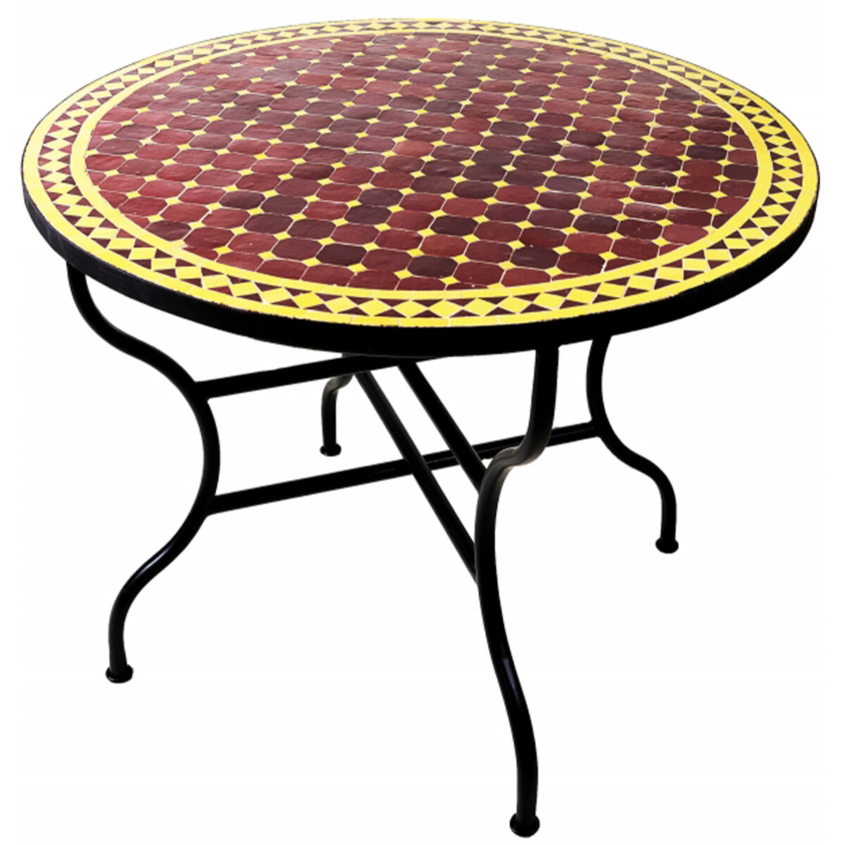 Table en mosaïque marocaine Marrakech, jaune bordeaux, 