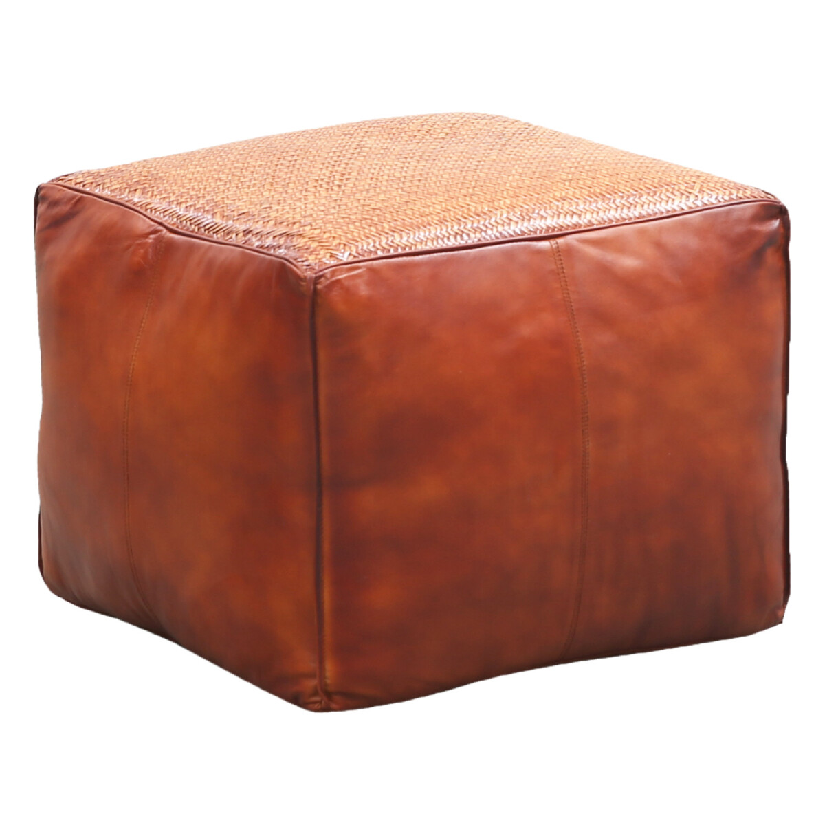 Pouf vintage en cuir avec poignée box