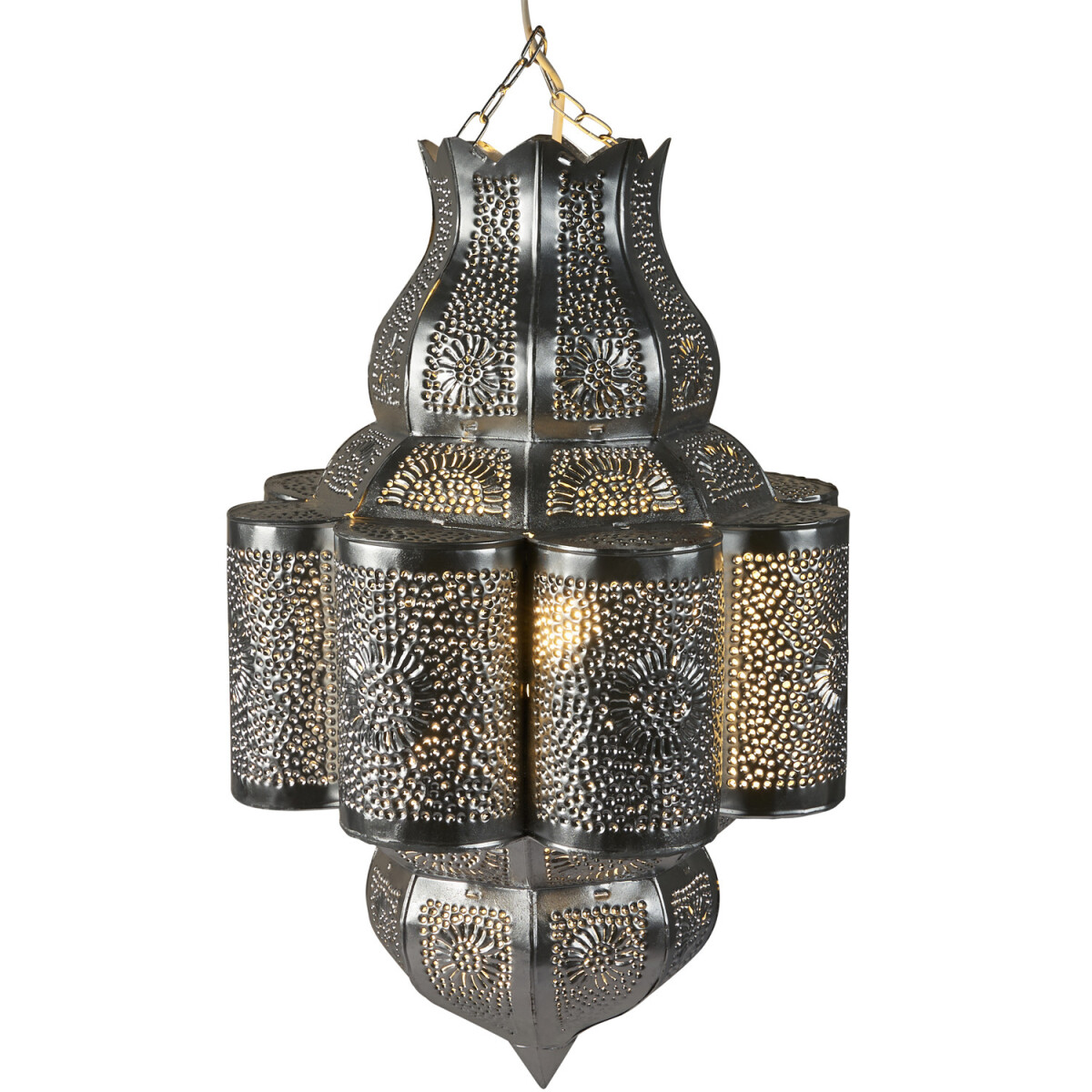Lampe Harun Argent 45 cm | Plafonnier marocain en mét
