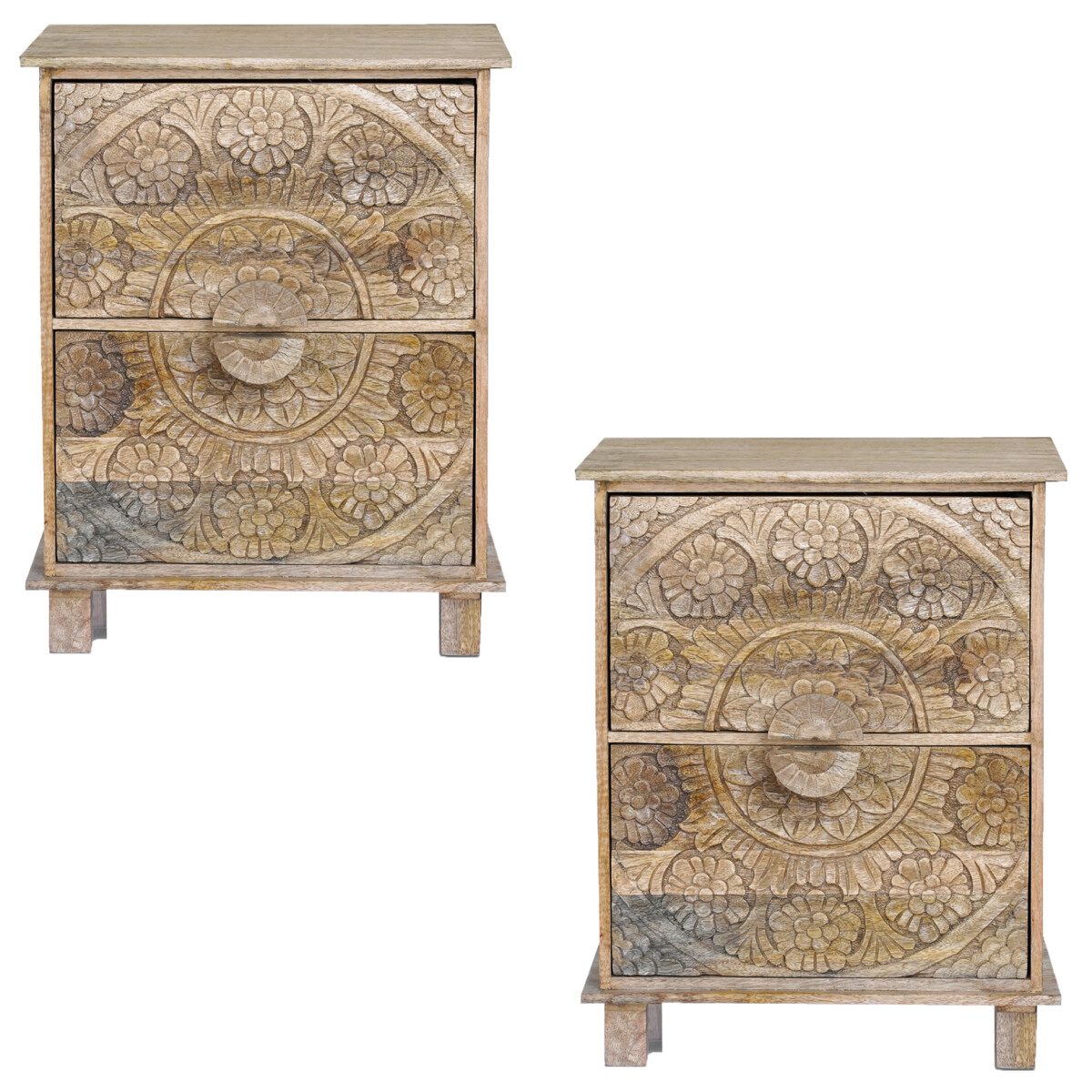 Lot de 2 tables de chevet Rahim en bois massif 50 cm | Style
