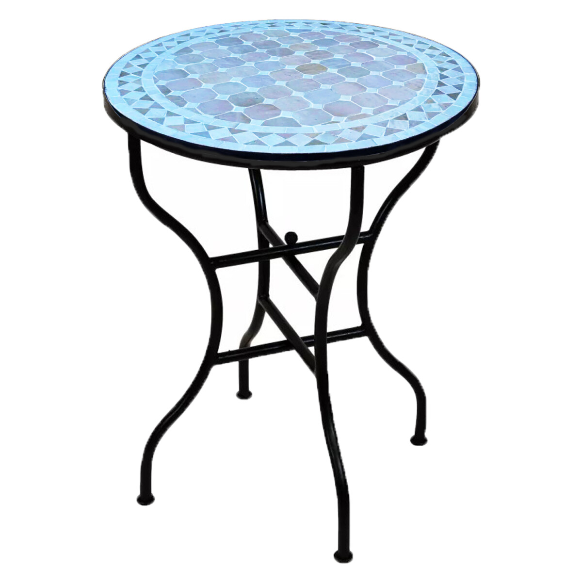 Table en mosaïque marocaine Marrakech, beige et blanc, 