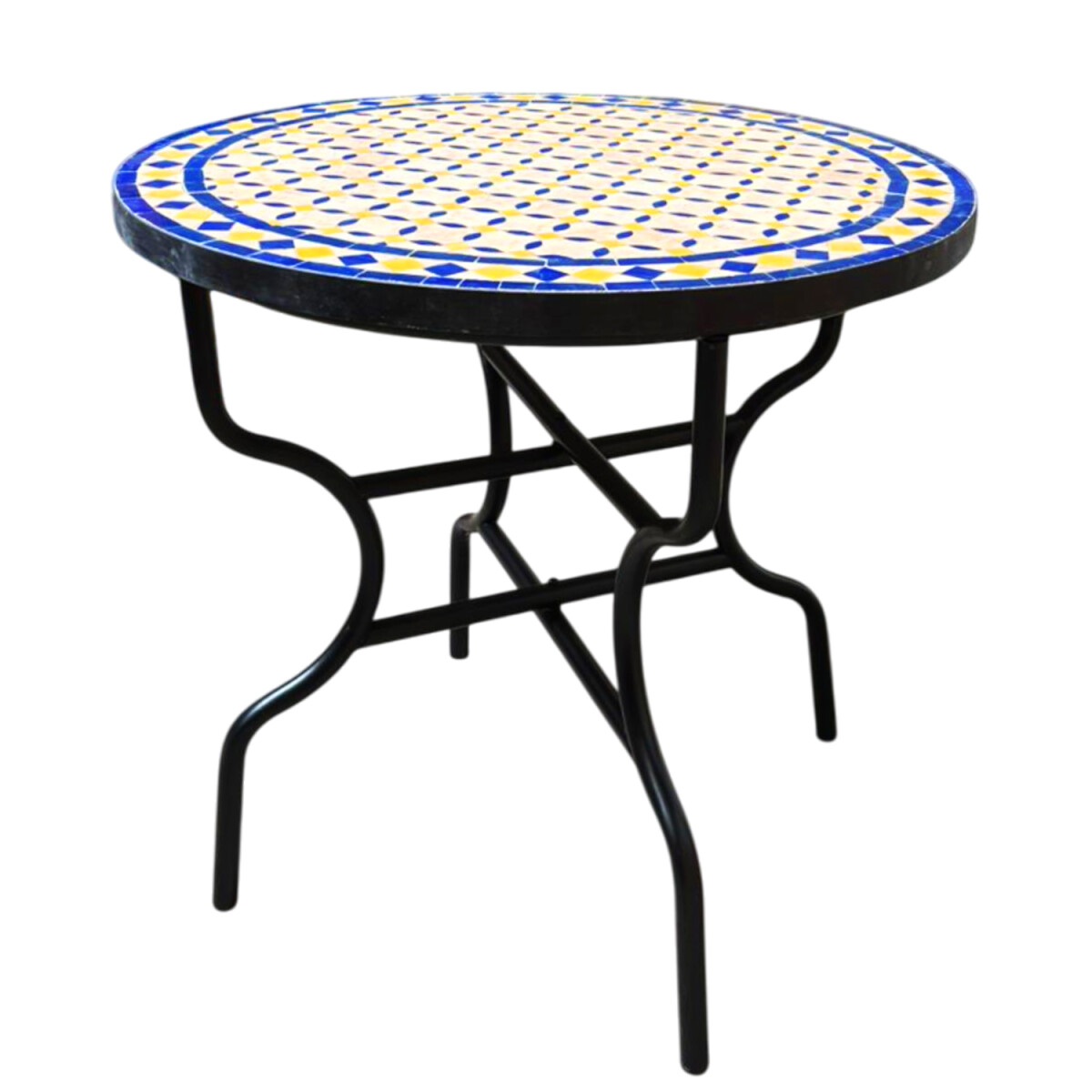 Table en mosaïque marocaine Giralda, bleu naturel et ja