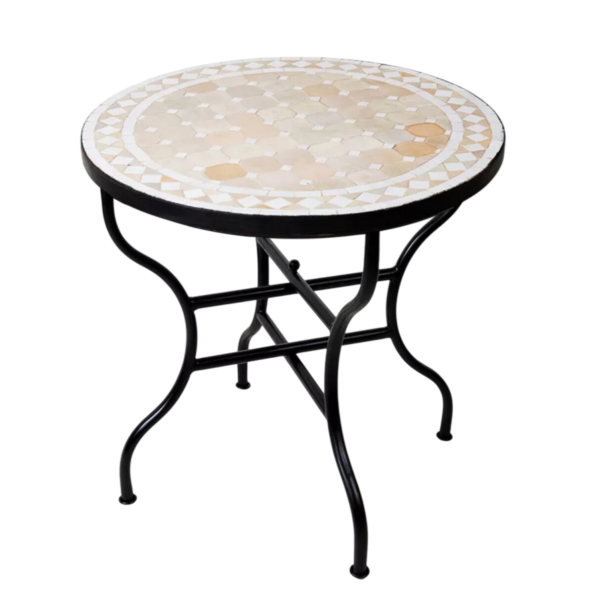 Table en mosaïque marocaine Marrakech, beige et blanc, 