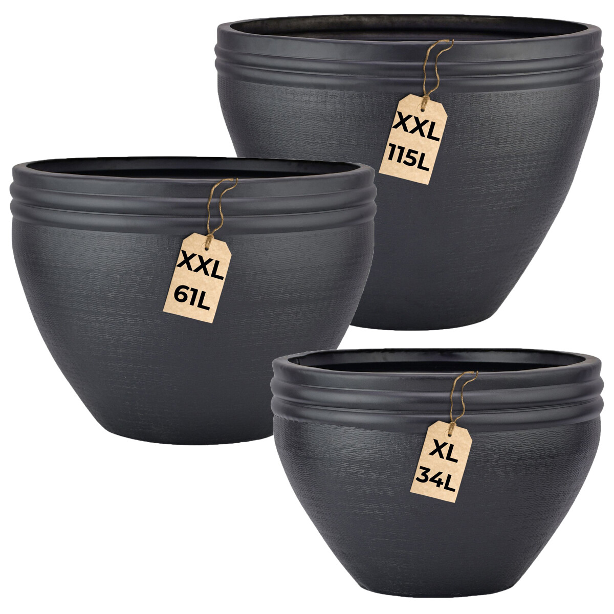 Lot de 3 pots de fleurs Calvino noirs -  box