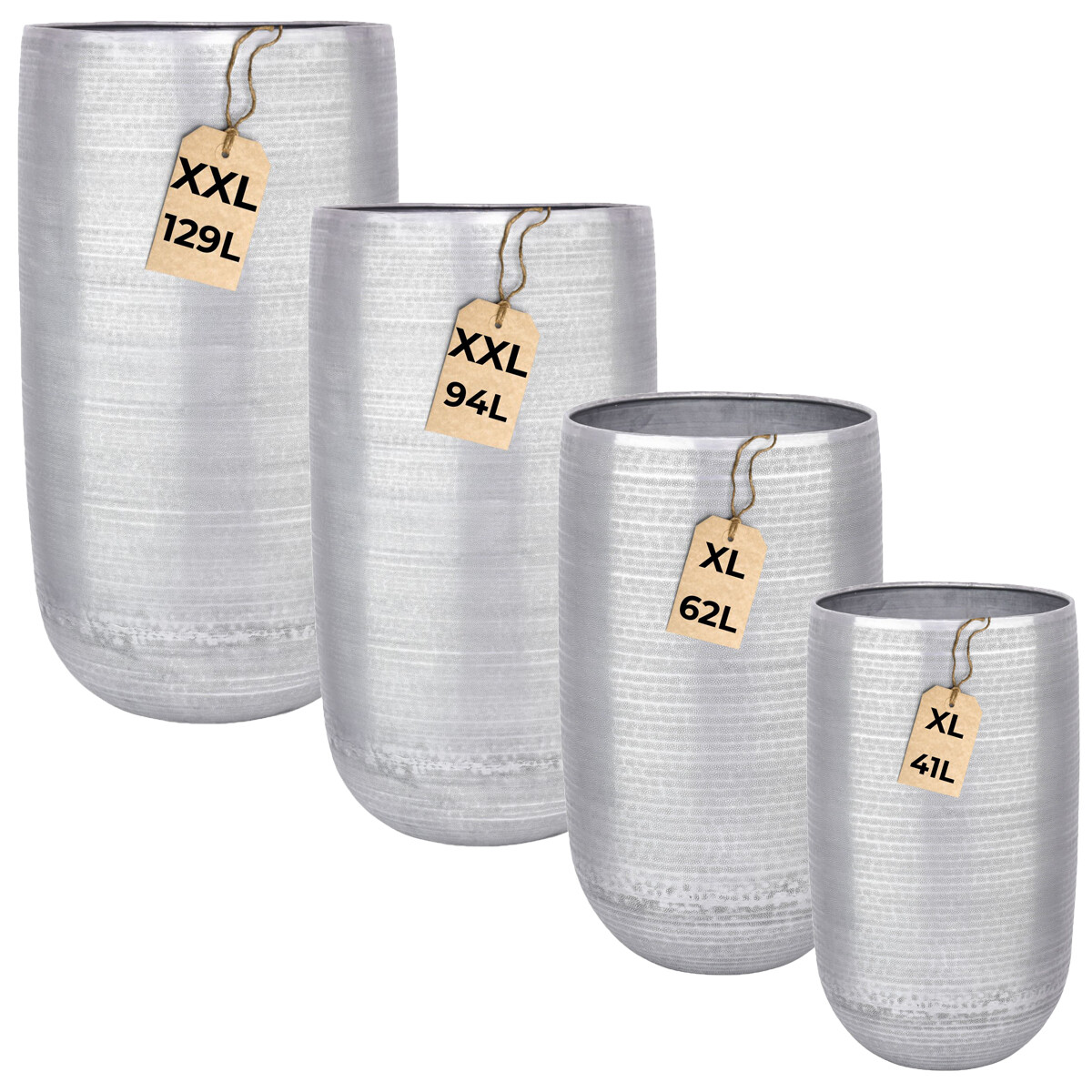 Lot de 4 pots de fleurs Camiel Argent - grands pots ronds en