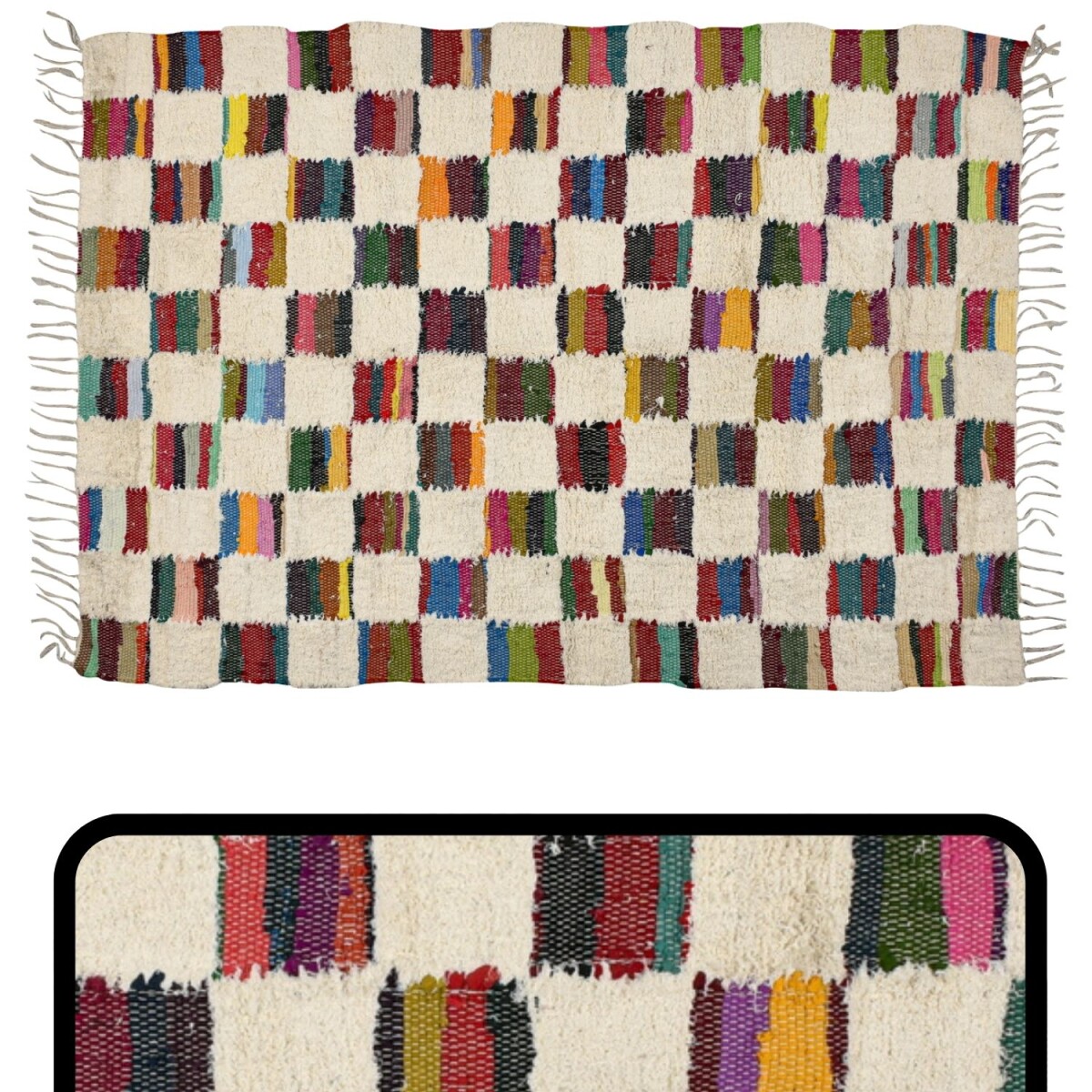 Tapis Calliou 120 x 180 cm | Tapis bohème en coton ti