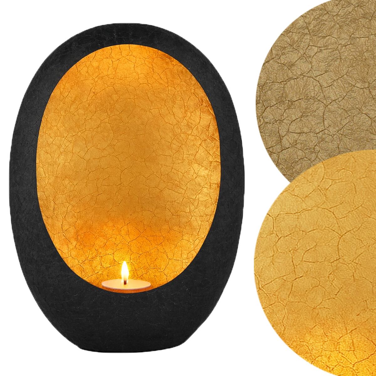 Bougeoir Calista noir et or, ovale, H 20 cm | Décorat