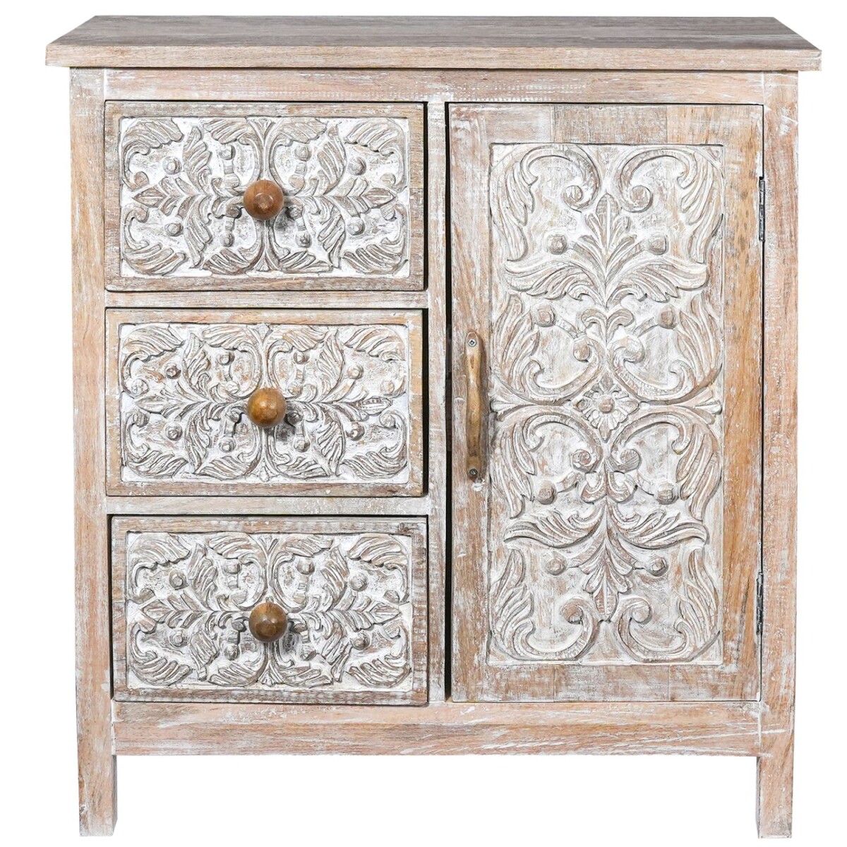 Commode Caitria en bois de manguier avec 3 tiroirs et 1 port