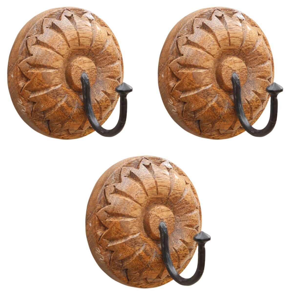 Lot de 3 crochets Boho Admir 9 cm | Crochets muraux en bois 