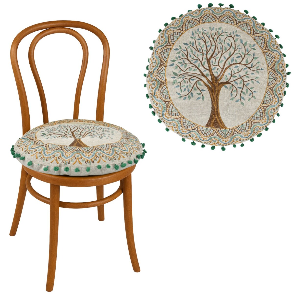 Coussin de chaise rond Guansha marron « Arbre de vie &
