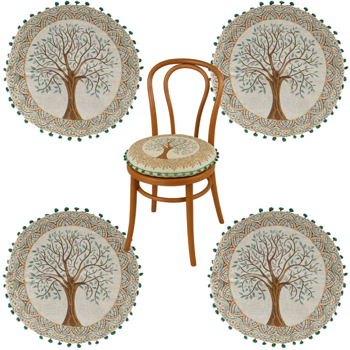 Lot de 4 coussins de chaise ronds Guansha, marron « Ar