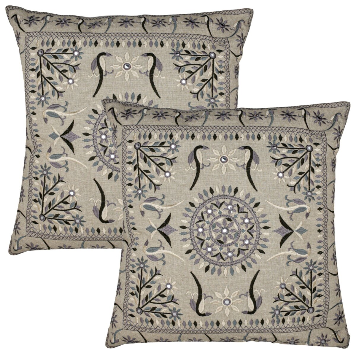 Lot de 2 housses de coussin faites main, motif Lodge, gris, 