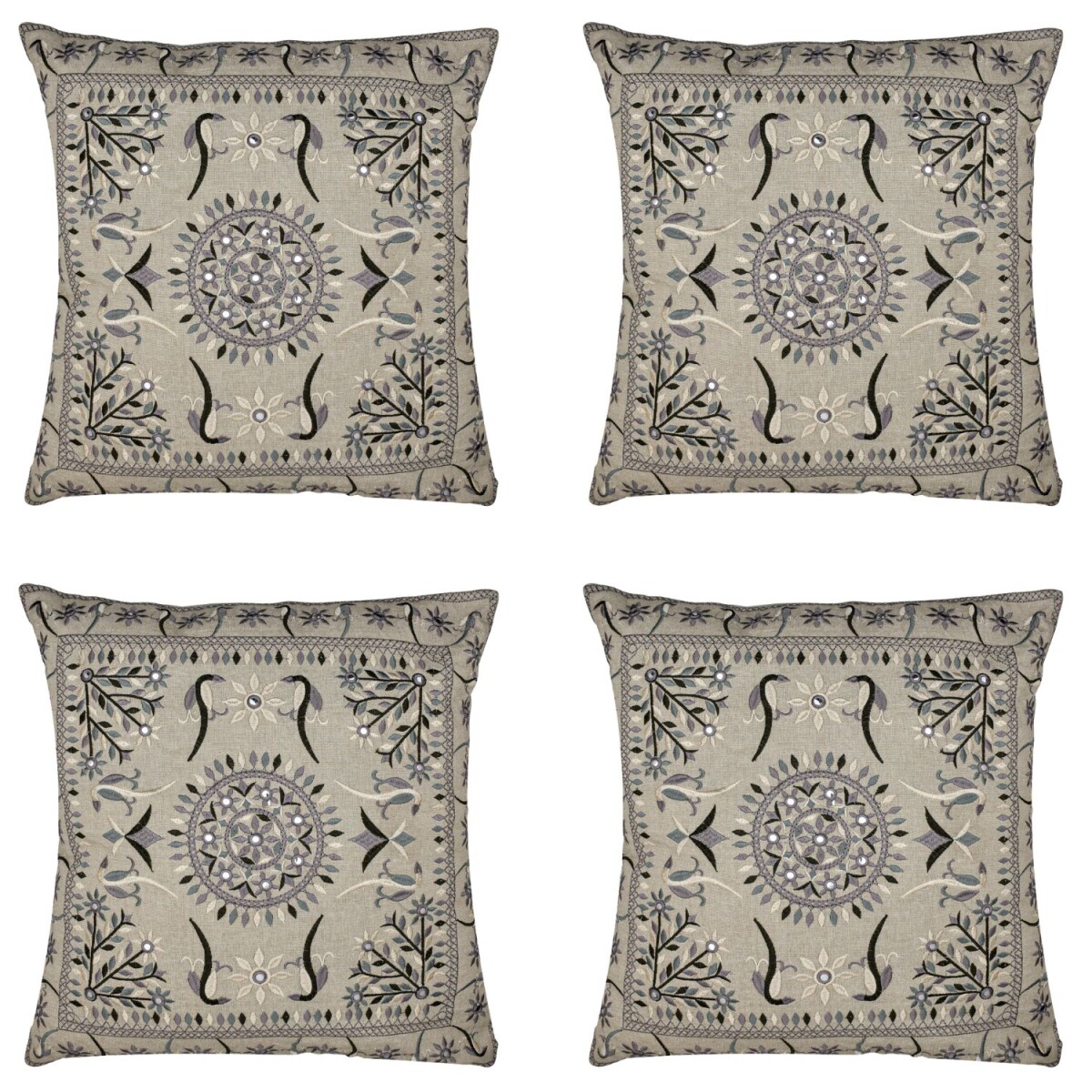 Lot de 4 housses de coussin faites main, motif Lodge, gris, 