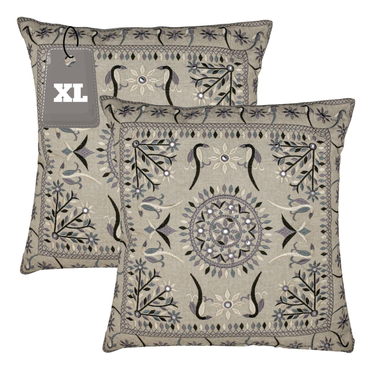 Lot de 2 housses de coussin faites main, motif Lodge, gris, 