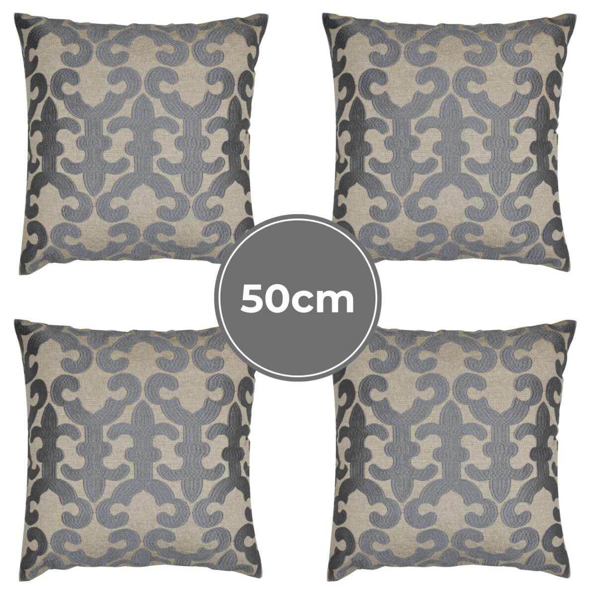 Lot de 4 housses de coussin faites main Kayon, gris, 50 x 50