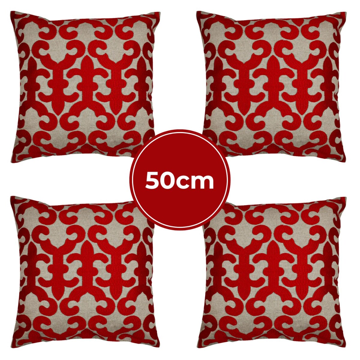 Lot de 4 housses de coussin faites main Kayon Rouge 50 x 50 