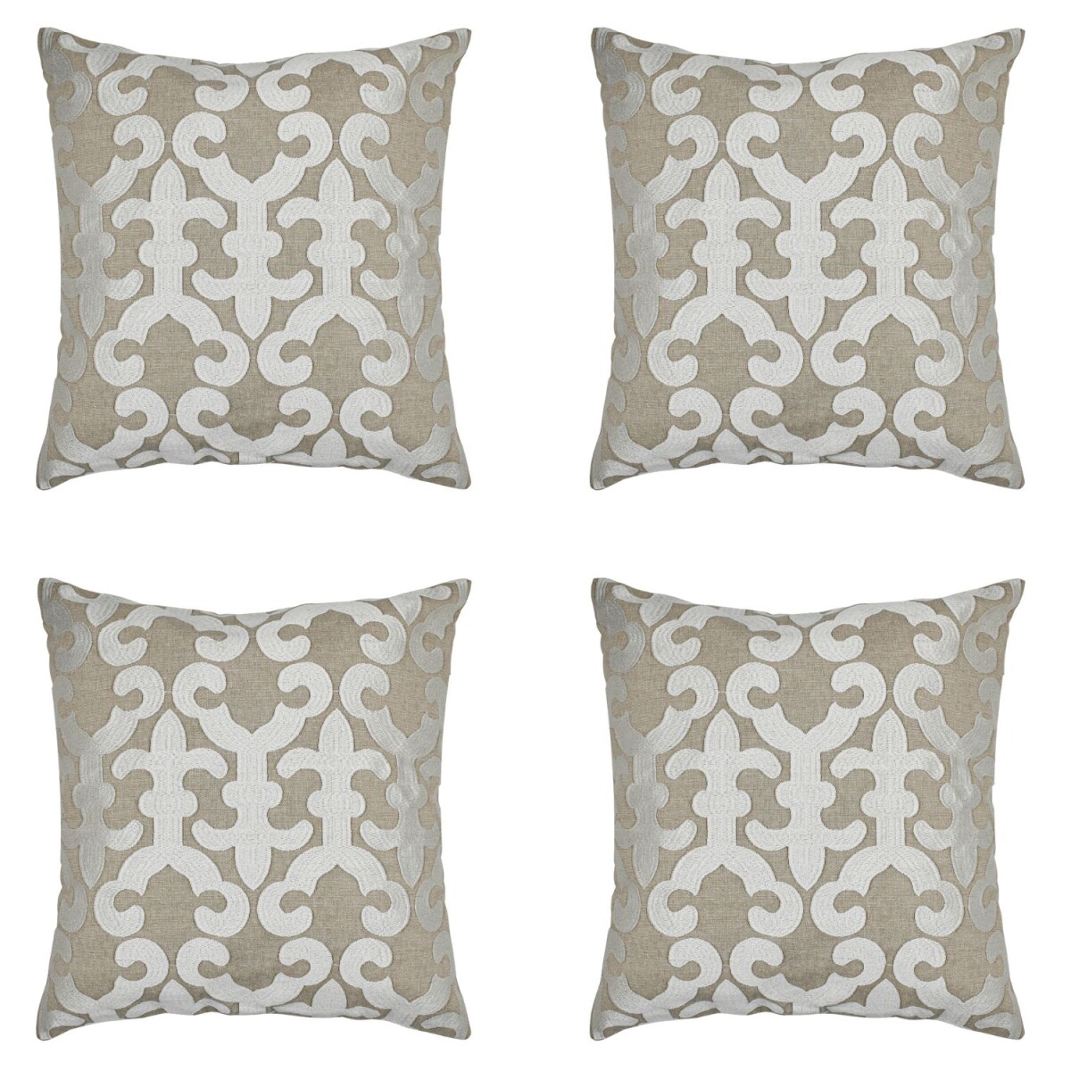 Lot de 4 housses de coussin faites main Kayon, blanc, 40 x 4