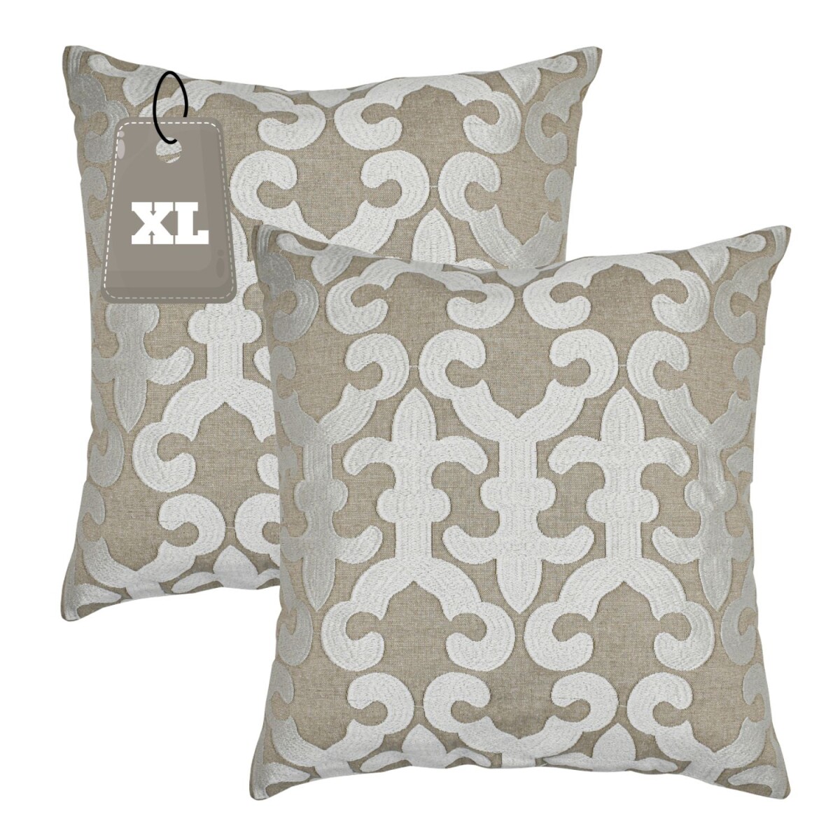 Lot de 2 housses de coussin faites main Kayon, blanc, 50 x 5