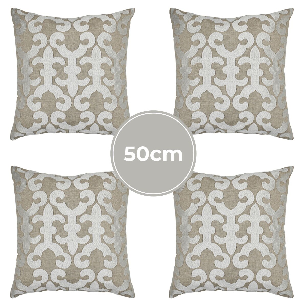 Lot de 4 housses de coussin faites main Kayon, blanc, 50 x 5