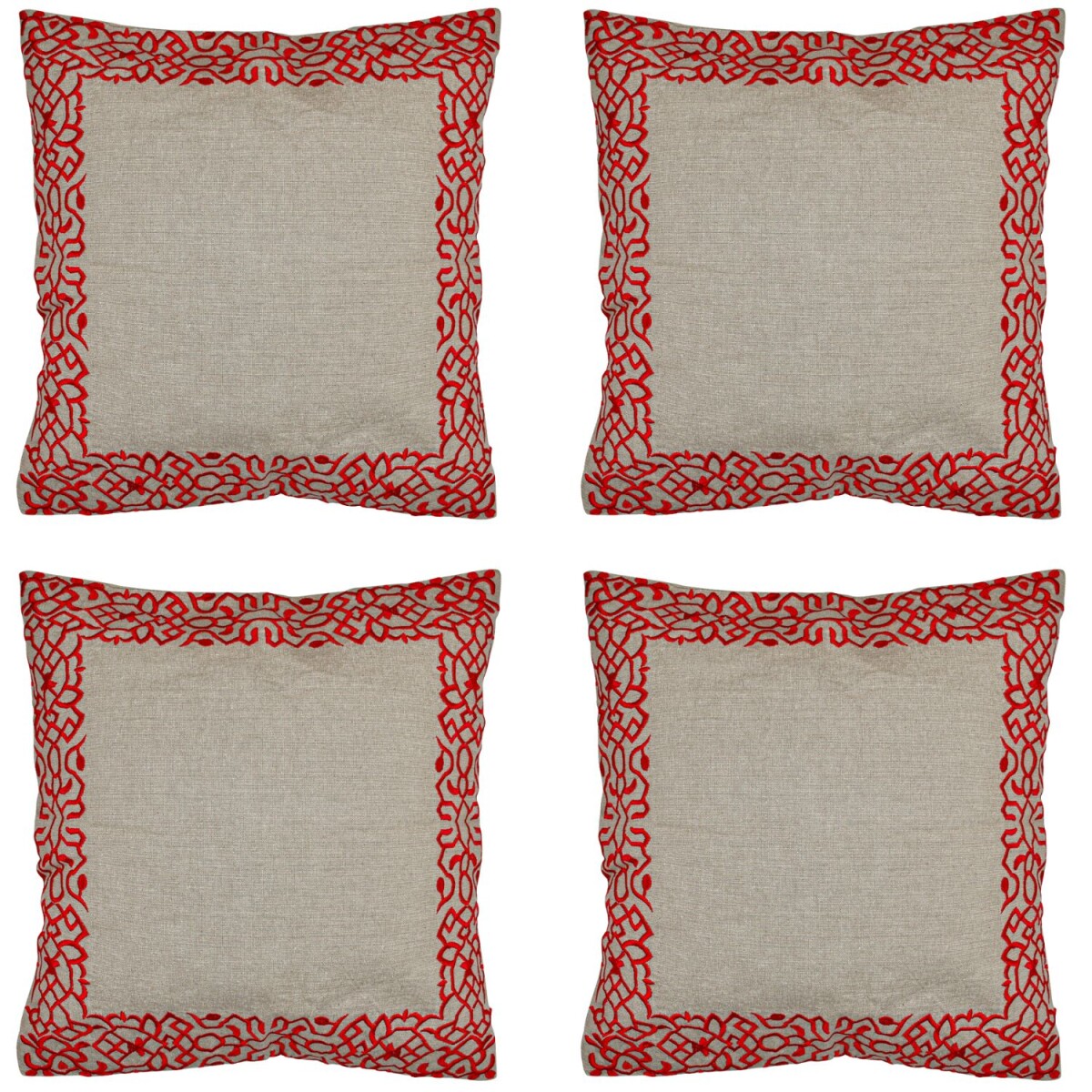Lot de 4 housses de coussin faites main, Frisia Rouge, 40 x 