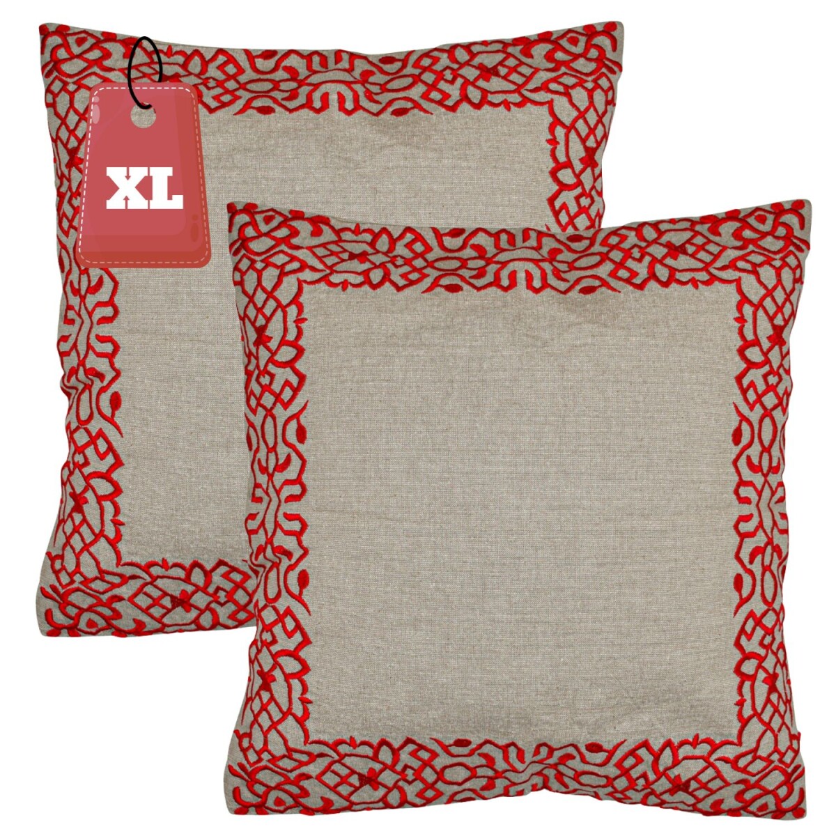 Lot de 2 housses de coussin faites main, Frisia Rouge, 50 x 