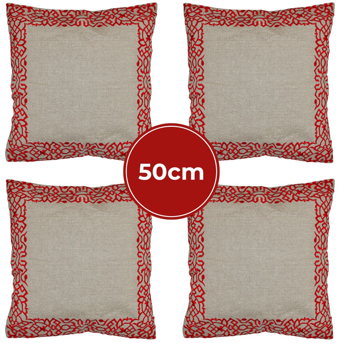 Lot de 4 housses de coussin faites main, rouge Frisia, 50 x 