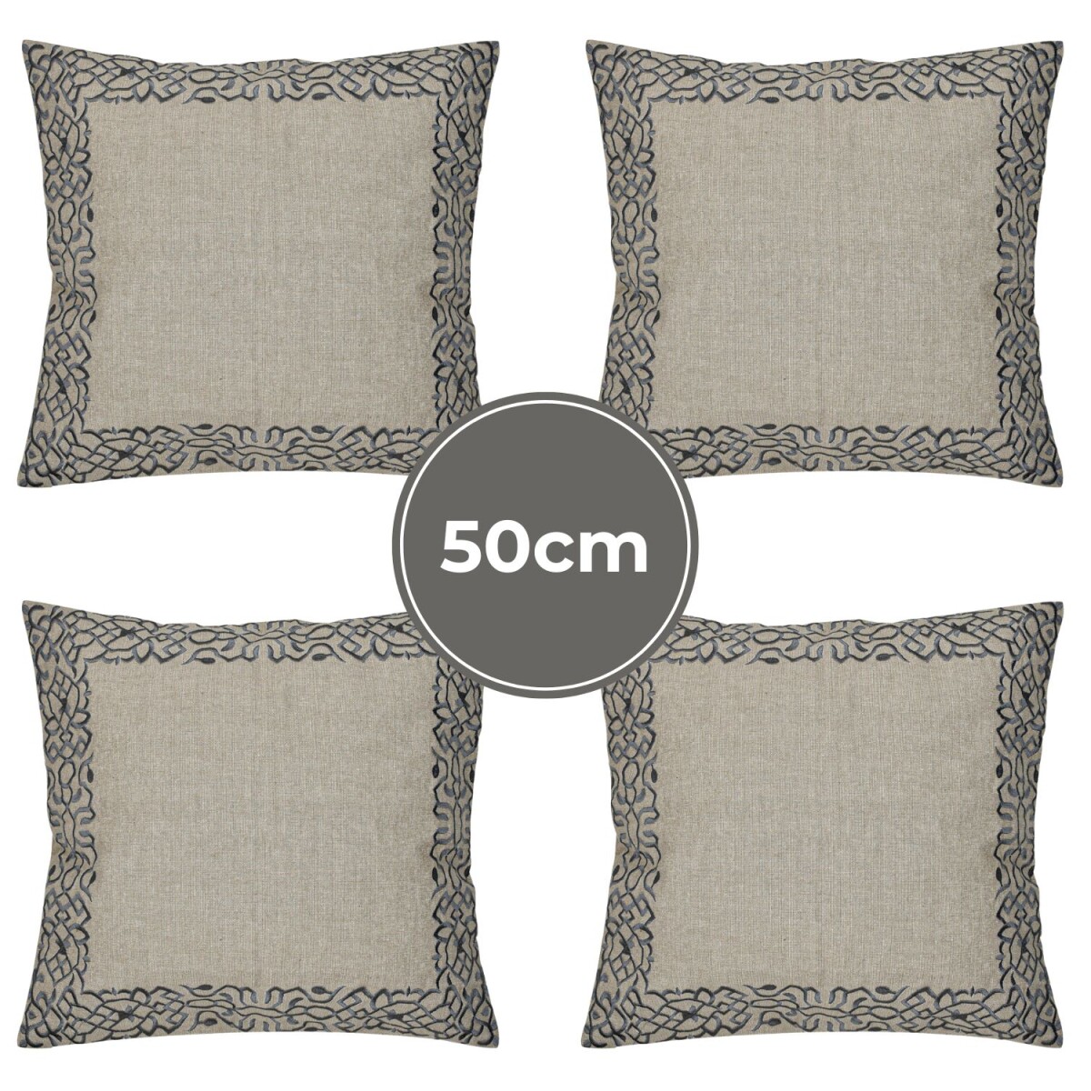 Lot de 4 housses de coussin faites main, gris Frisia, 50 x 5