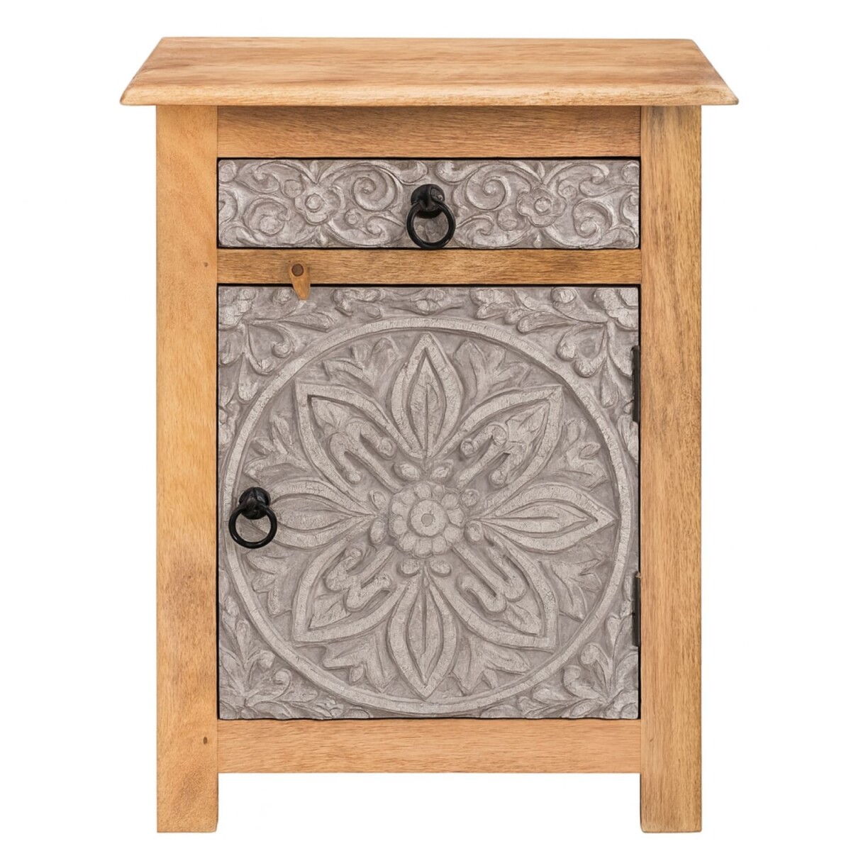 Table de chevet Ferial 70 cm | Bois massif avec porte sculpt