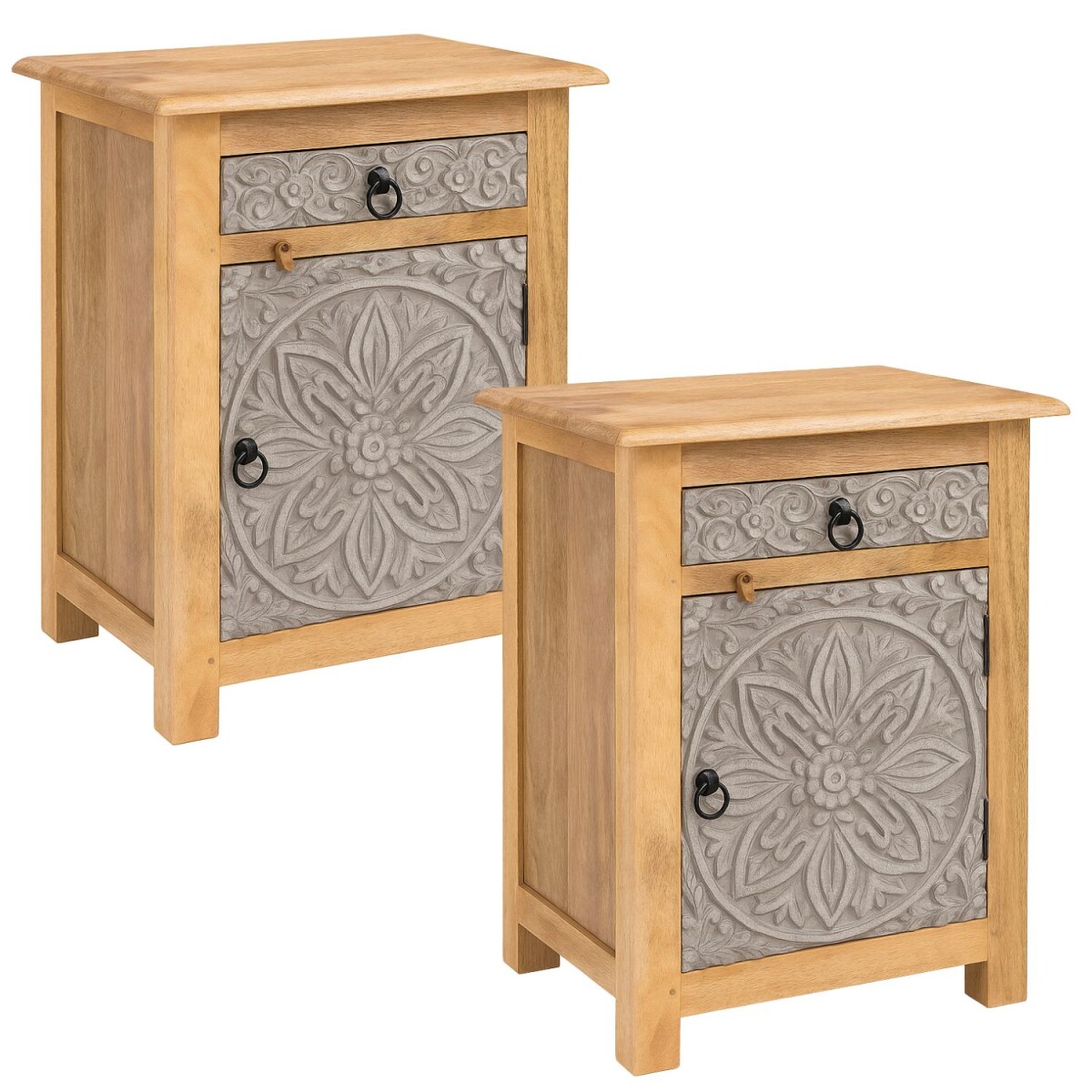 Lot de 2 tables de chevet Ferial 70 cm | Bois massif avec po