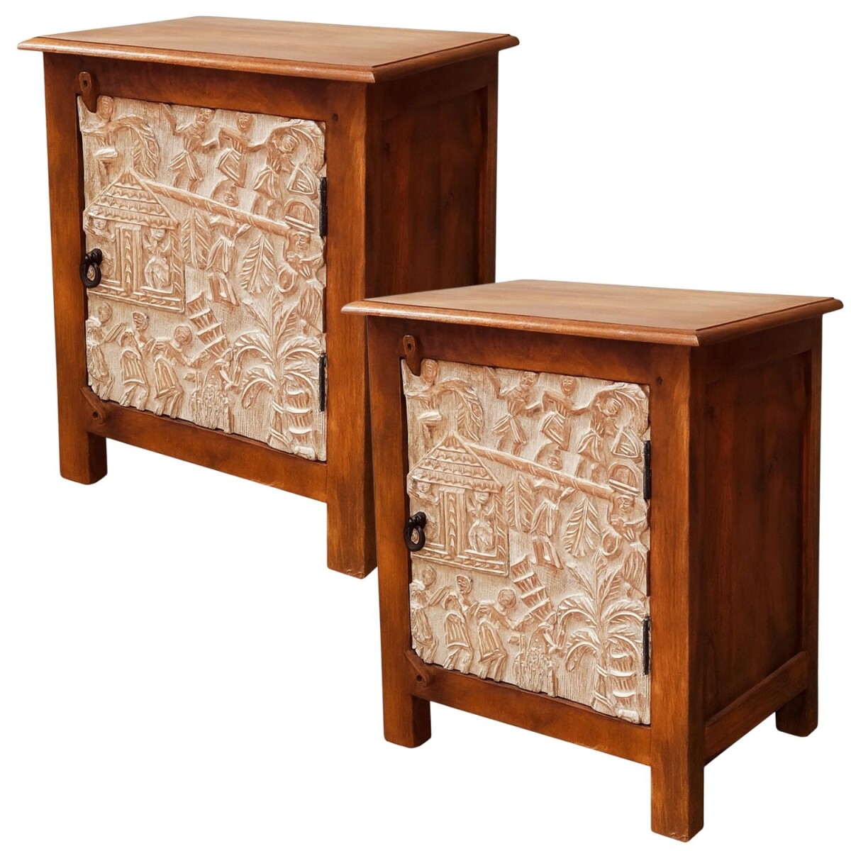 Lot de 2 tables de chevet Faten 60 cm | Bois massif avec por