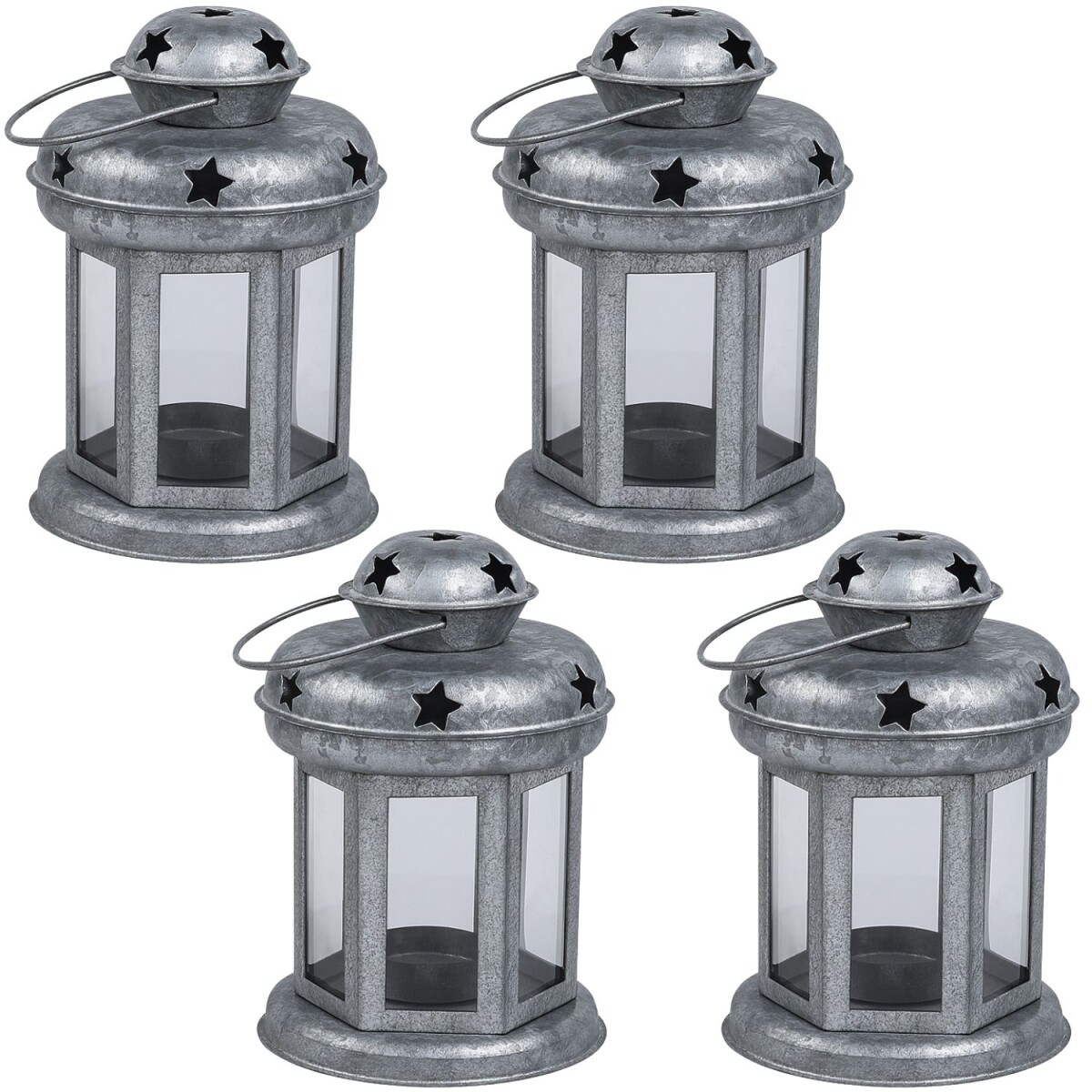 Lot de 4 lanternes Eolea galvanisées 15 cm | Bougeoir