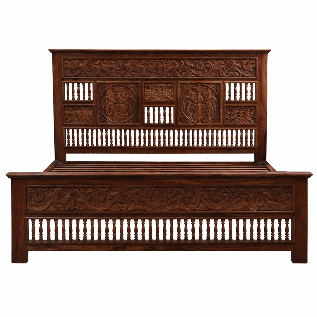 Lit oriental double en bois massif, coul box