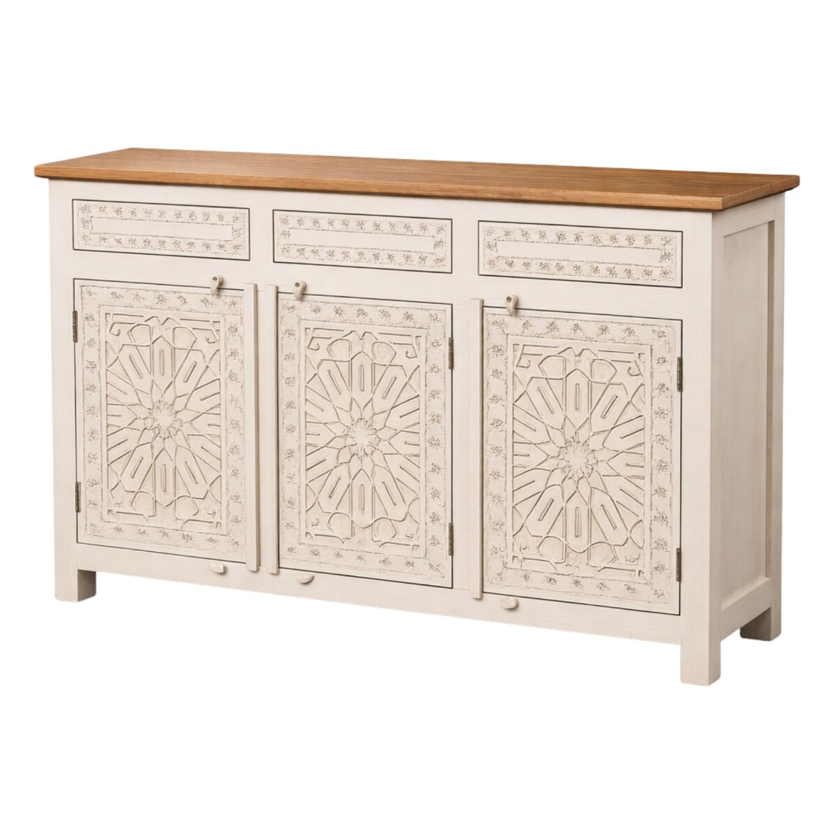 Buffet Manasha en bois massif sculpté à la mai