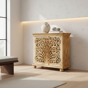Commode Saheera en bois massif sculptée à...